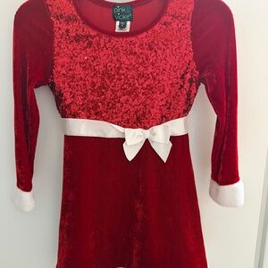 Pink & Violet Kids Glittery Red Dress with White Ribbon